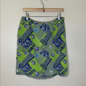 EUC Tribeca Studio Vibrant Patchwork Skirt in Lime and Navy